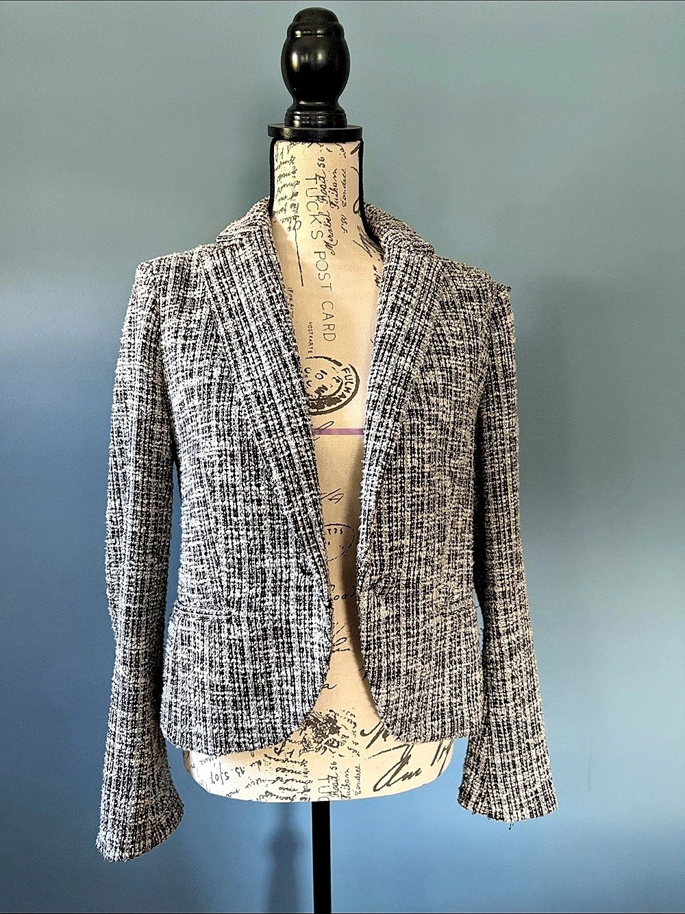 Amanda + Chelsea Tweed Blazer in Gray & White Size Medium Like New